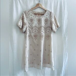 Ray Beams Cream Eyelet Embroidered Tunic Dress  boho‎  Cottagecore  monochrome
